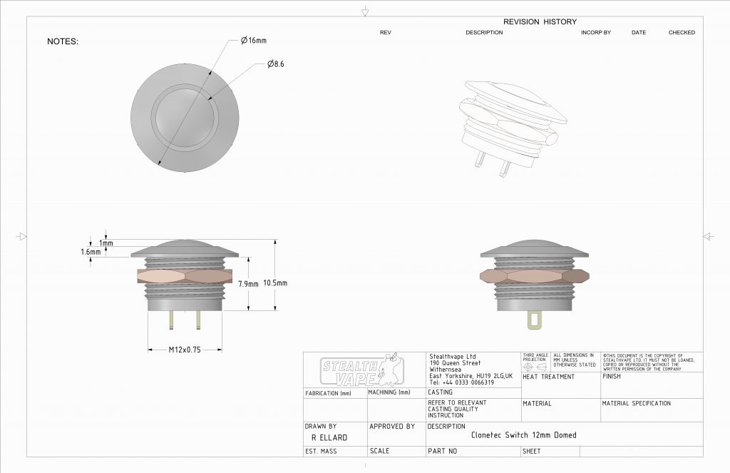 12mm clonetec technical drawing domed