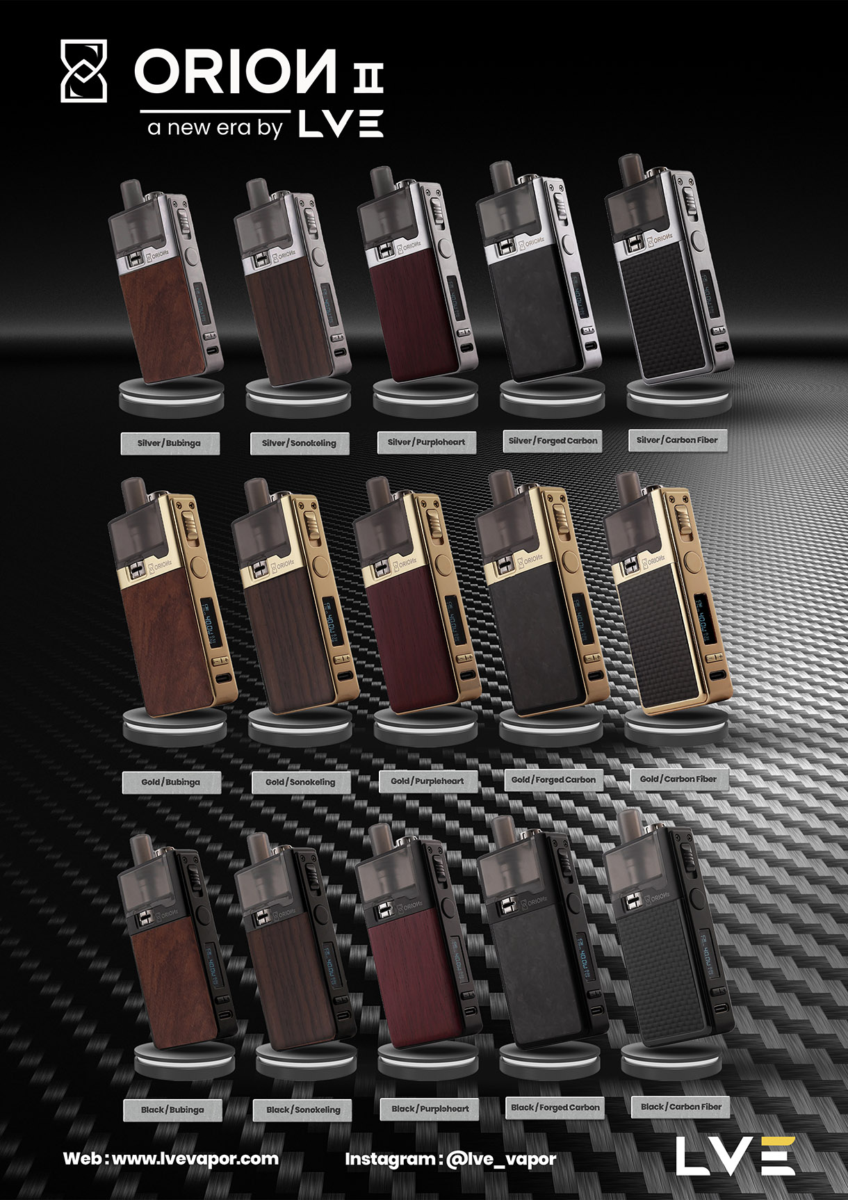 All orion ii device frame colour and panel options shown in one image