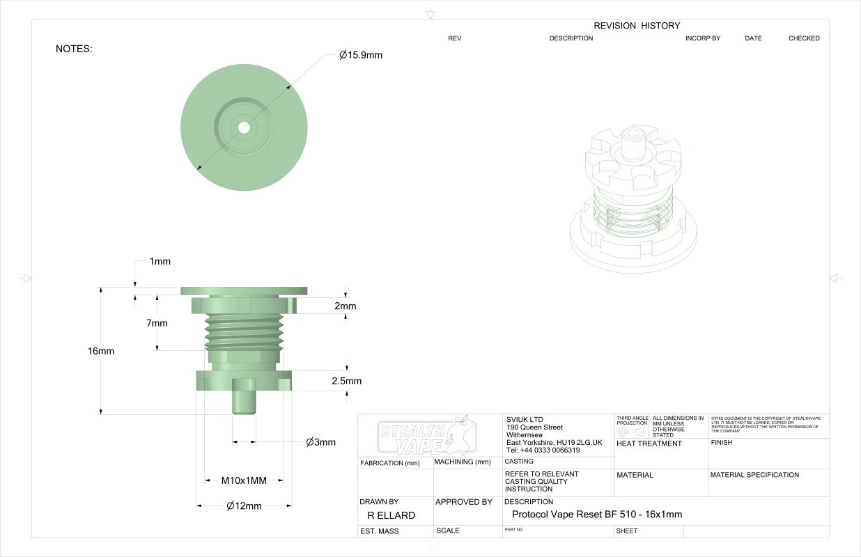 Reset bottom Fed 510 16mm x 1mm technical drawing