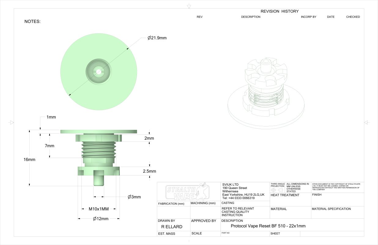 Reset bottom Fed 510 22mm x 1mm technical drawing